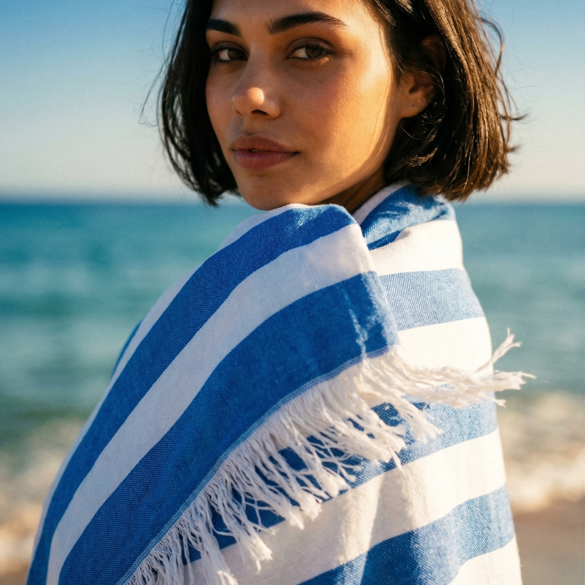 Nerej – dvostrani bambus peškir – portret na plaži